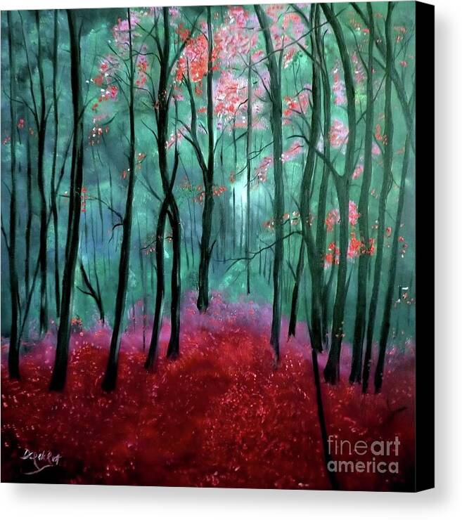 Pink Autumn By Derek Rutt Canvas Print featuring the painting Pink Autumn by Derek Rutt
