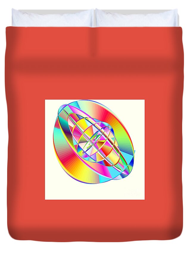 Steampunk Gyroscopic Rainbow Duvet Cover featuring the digital art Steampunk Gyroscopic Rainbow by Michael Skinner