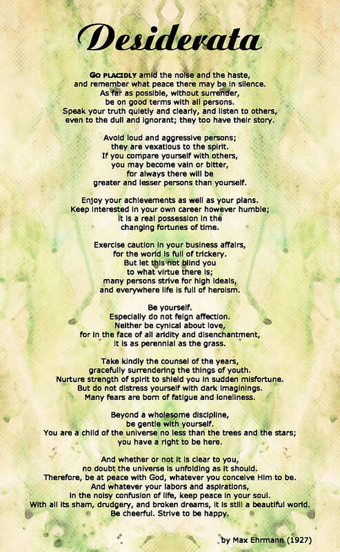 The Desiderata Poem By Max Ehrmann. Watercolor And Foil 