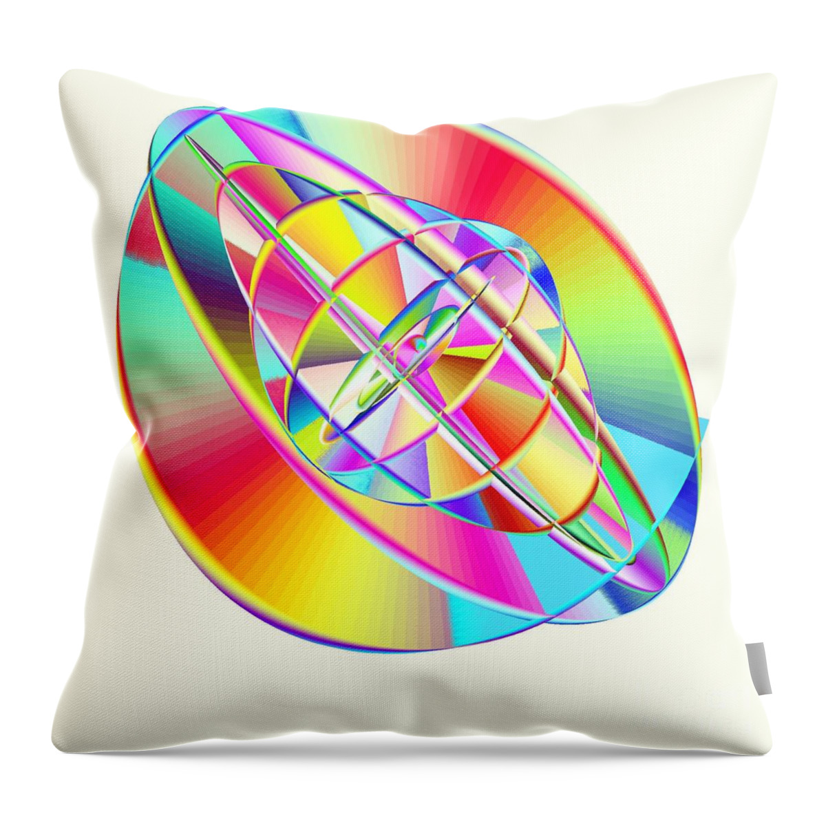 Steampunk Gyroscopic Rainbow Throw Pillow featuring the digital art Steampunk Gyroscopic Rainbow by Michael Skinner