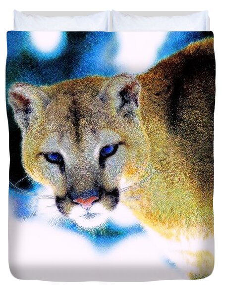 A Cougar In Winter Duvet Cover by Wbk