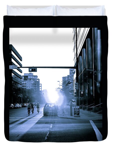 Blue Sunset Downtown Calgary Duvet Cover by Michael Mckinney