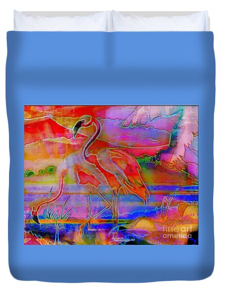 Pink Flamingos Duvet Cover by WBK