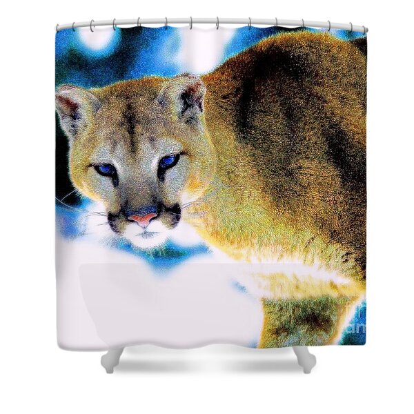 A Cougar In Winter Shower Curtain by Wbk