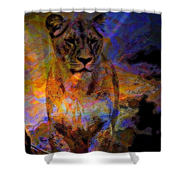 Lion On The Mesa Shower Curtain by WBK