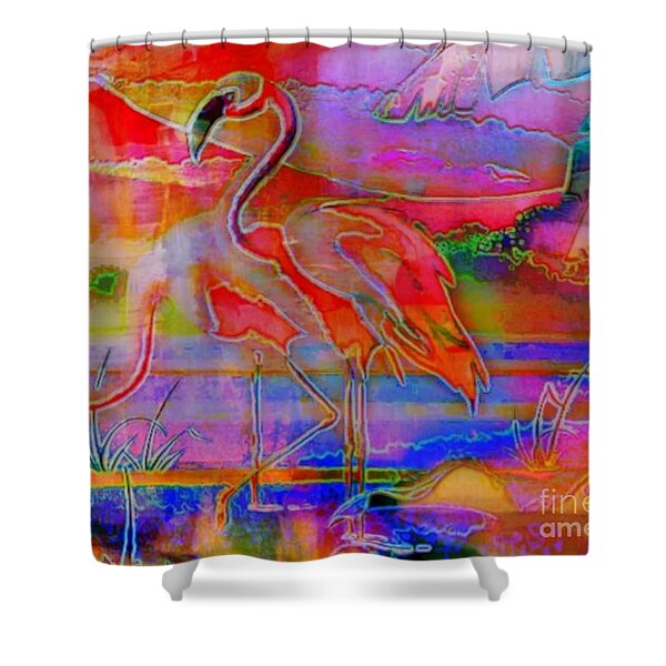 Pink Flamingos Shower Curtain by WBK