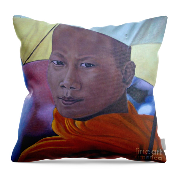 Monk - Example Of A Portrait Throw Pillow by Oksana Kuzmenko - monk-example-of-a-portrait-oksana-kuzmenko