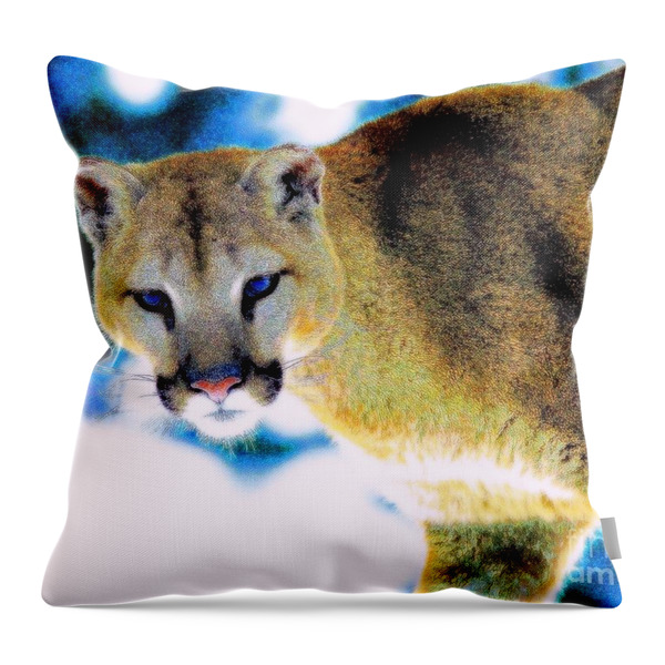 A Cougar In Winter Throw Pillow by Wbk