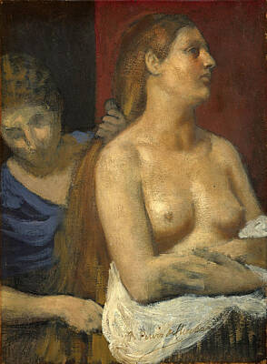 Pierre Puvis De Chavannes Painting - A Maid Combing A Woman's Hair by Pierre Puvis de Chavannes