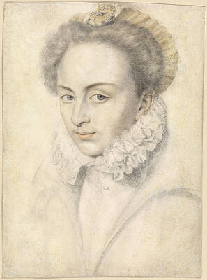 Daniel Dumonstier Drawing - A Portrait Of A Young Woman In A Ruffled Collar by Daniel Dumonstier