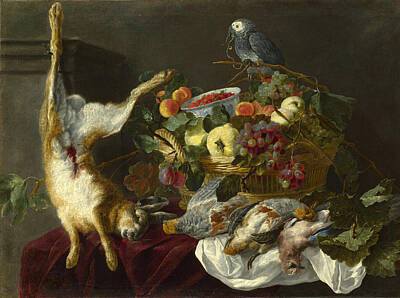 Parrot Painting - A Still Life With Fruit Dead Game And A Parrot by Jan Fyt