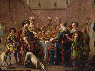 Claude Vignon Painting - Banquet Scene by Claude Vignon