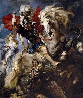 Dragon Painting - Battle Of St George With The Dragon by Peter Paul Rubens