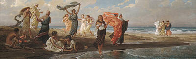 Elihu Vedder Painting - Greek Girls Bathing by Elihu Vedder