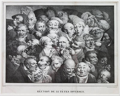 Louis Leopold Boilly Drawing - Group Of Thirty-five Heads by Louis Leopold Boilly