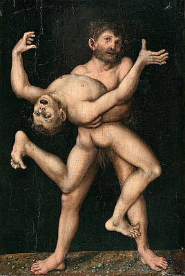 Antaeus Painting - Hercules And Antaeus by Lucas Cranach the Elder