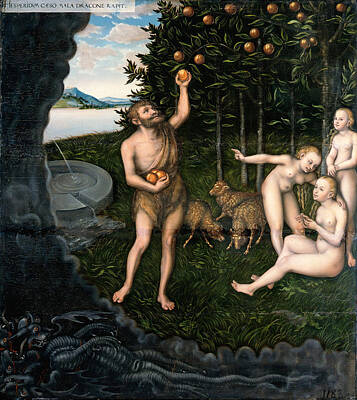 Hesperides Painting - Hercules Steals The Apples Of The Hesperides by Workshop of Lucas Cranach the Elder