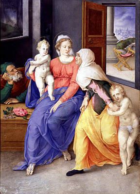 Giulio Clovio Painting - Holy Family With Santa Isabel And San Juanito by Giulio Clovio