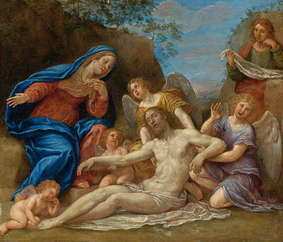 Angel Painting - Lamentation With The Virgin St John And Angels by Francesco Albani