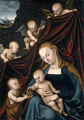 Angel Painting - Madonna And Child With Saint John And Angels by Lucas Cranach the Elder