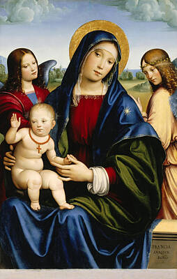 Angel Painting - Madonna And Child With Two Angels by Francesco Francia