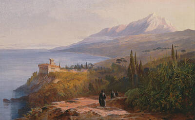Edward Lear Painting - Mount Athos And The Monastery Of Stavronikita by Edward Lear