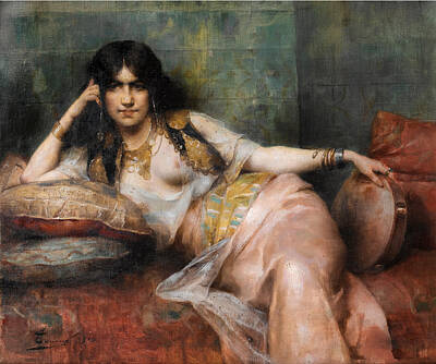 Odalisque Painting - Odalisque With Tambourin by Henri Adrien Tanoux