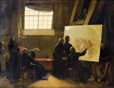 Granet Painting - Padre Pozzo Painting In His Studio Surrounded By Monks Of His Order by Francois Marius Granet