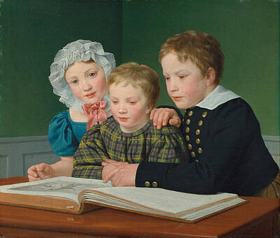 Christoffer Wilhelm Eckersberg Painting - Portrait Of C F Holms Children by Christoffer Wilhelm Eckersberg