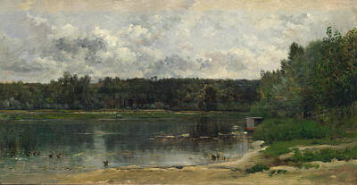 Duck Painting - River Scene With Ducks by Charles-Francois Daubigny