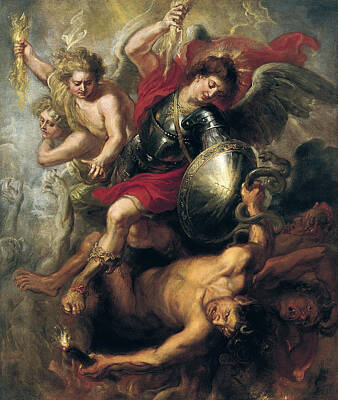 Angel Painting - Saint Michael Expelling Lucifer And The Rebellious Angels by Workshop of Rubens