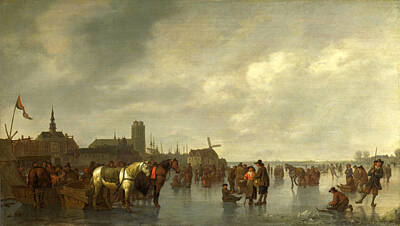 Dordrecht Painting - Scene On The Ice Outside Dordrecht by Abraham van Calraet