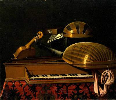 Bartolomeo Bettera Painting - Still Life With Musical Instruments And Books by Bartolomeo Bettera