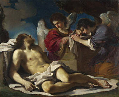 Angel Painting - The Dead Christ Mourned By Two Angels by Guercino