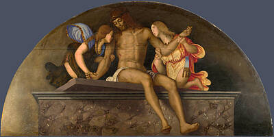 Angel Painting - The Dead Christ With Angels by Francesco da Cotignola