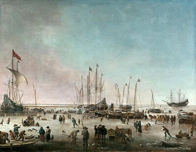 Amsterdam Painting - The Port Of Amsterdam In Winter by Hendrick Jacobsz Dubbels