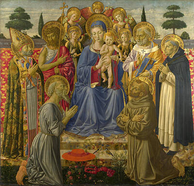 Angel Painting - The Virgin And Child Enthroned Among Angels And Saints by Benozzo Gozzoli