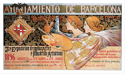 Alexandre De Riquer Drawing - Third Exhibition Of Fine Arts In Barcelona In 1896 by Alexandre de Riquer