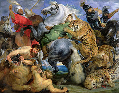 Hunt Painting - Tiger Lion And Leopard Hunt by Peter Paul Rubens
