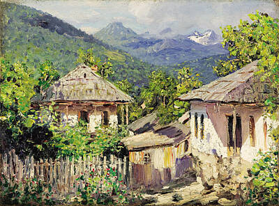 Dubovskoy Painting - Village Scene In The Mountains by Nikolay Dubovskoy