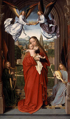 Angel Painting - Virgin And Child With Four Angels by Gerard David