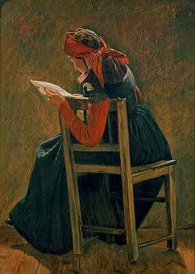  Painting - A Young Girl From Salling Reading. Study by Christen Dalsgaard