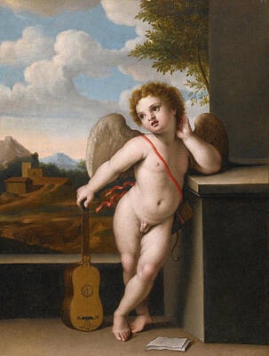 Sassoferrato Painting - An Angel Holding A Guitar by Sassoferrato