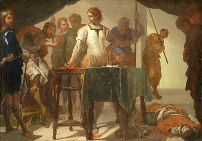  Painting - Mucius Scaevola Confronting King Porsenna by Bernardo Cavallino