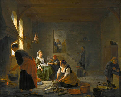 Hendrik Martensz Sorgh Painting - A Kitchen Interior With Christ At Emmaus by Hendrik Martensz Sorgh