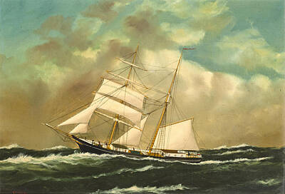 William Pierce Stubbs Painting - A Merchant Brig Under Shortened Sail by William Pierce Stubbs
