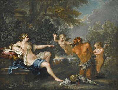  Painting - A Satyr Held By Two Putti Before Venus by Filippo Lauri