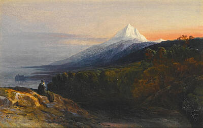 Edward Lear Painting - A View Of Mount Athos And The Pantokrator Monastery Greece by Edward Lear