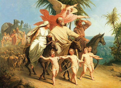 Donkey Painting - Abraham Sees The Promised Land According To Genesis 12 1-7 by After Julius Schnorr von Carolsfeld