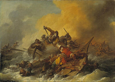  Painting - Battle At Sea Between Soldiers And Oriental Pirates by Philip James de Loutherbourg
